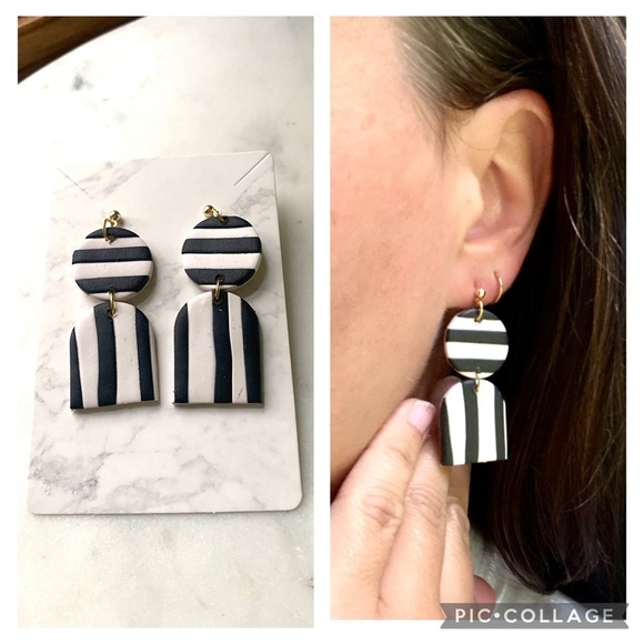 Handmade Jewelry - Statement Handmade Polymer Clay Earrings Black and White